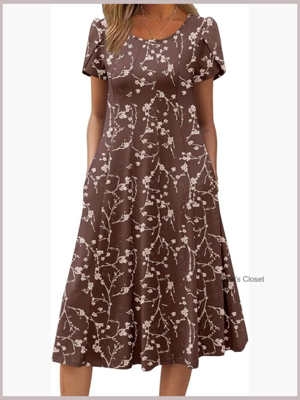 Casual Short Sleeve Flare Midi Dress with Pockets